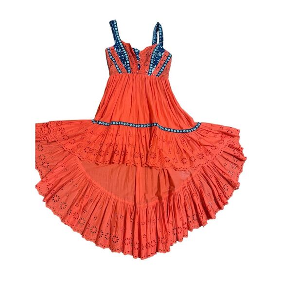 Free People Bossa Nova Eyelet Boho Hi-Low Maxi Dress Red Sz 4 NWOT rare - Picture 9 of 15